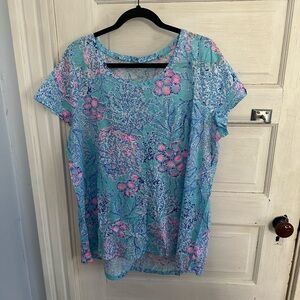 Lilly Pulitzer Blue and Pink Floral Short Sleeve Top